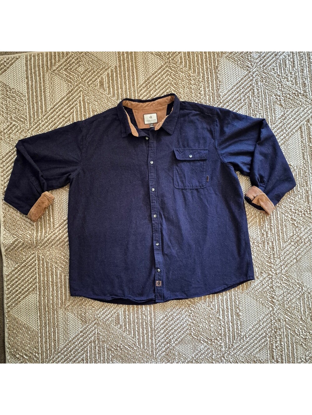 Legendary Whitetails Buck Camp Flannel Shirt Navy Blue Corduroy Trim 4XT